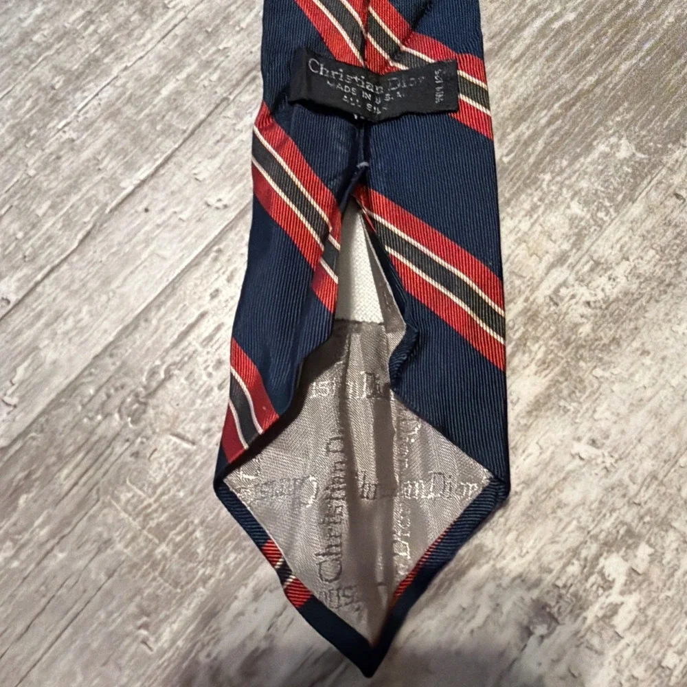Christian Dior Tie Striped w/ Logo Accent Blue Red 56